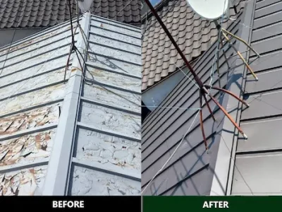 大阪府八尾市にて|雨漏りしている瓦棒から立平(ダークブラウン)へカバー工法